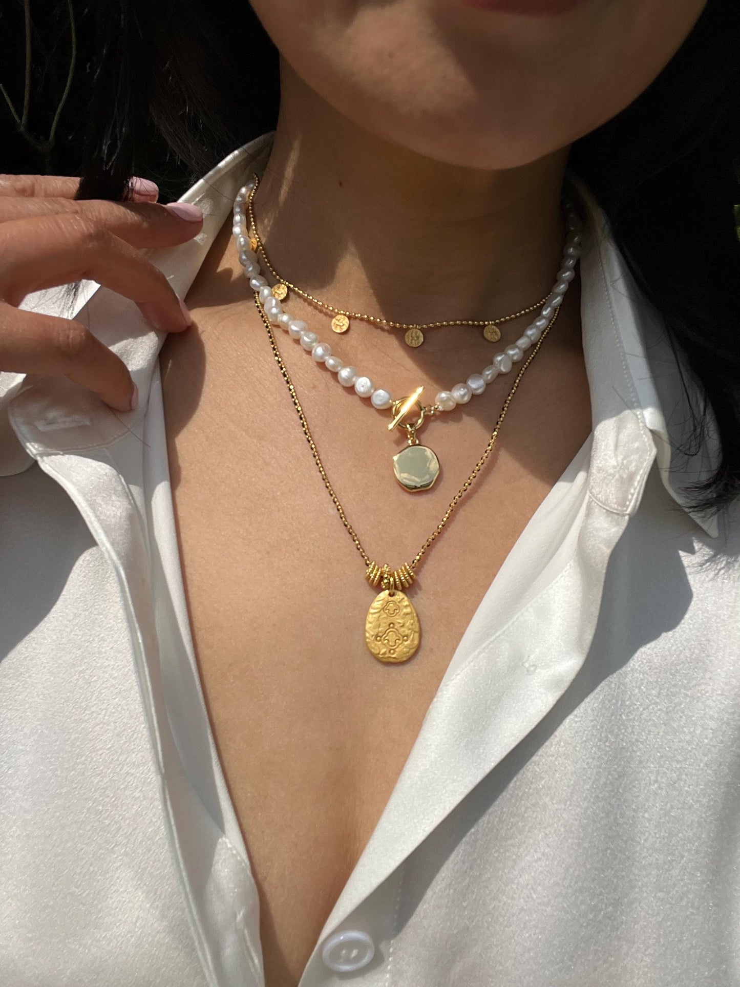 Three Elegant Layered Adjustable Necklace Set, can wear individually.