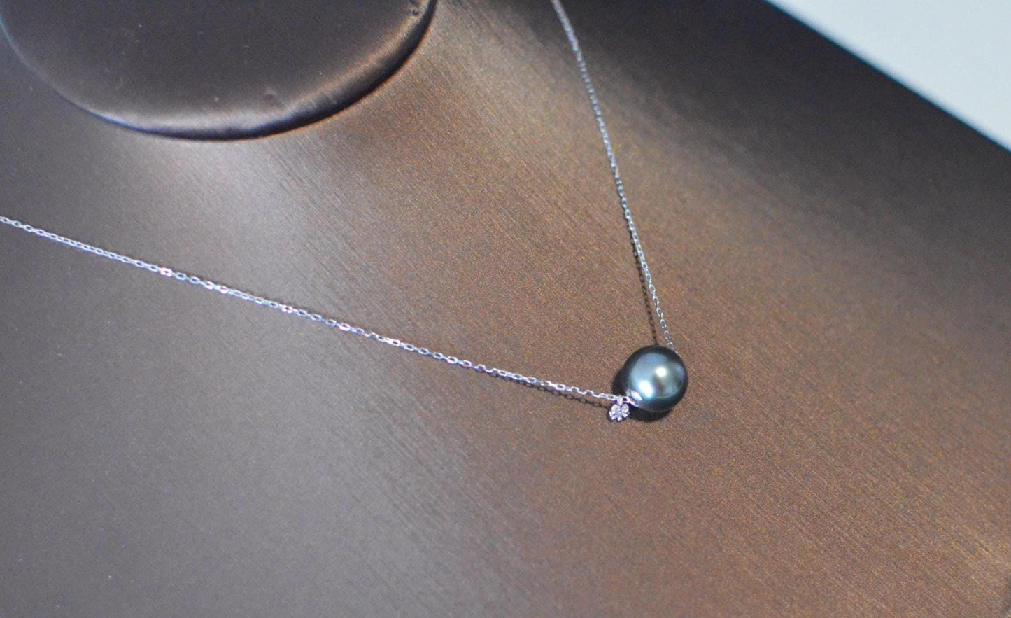 Tahitian Dark grey and green  Pearl Pendant with Diamond Accent