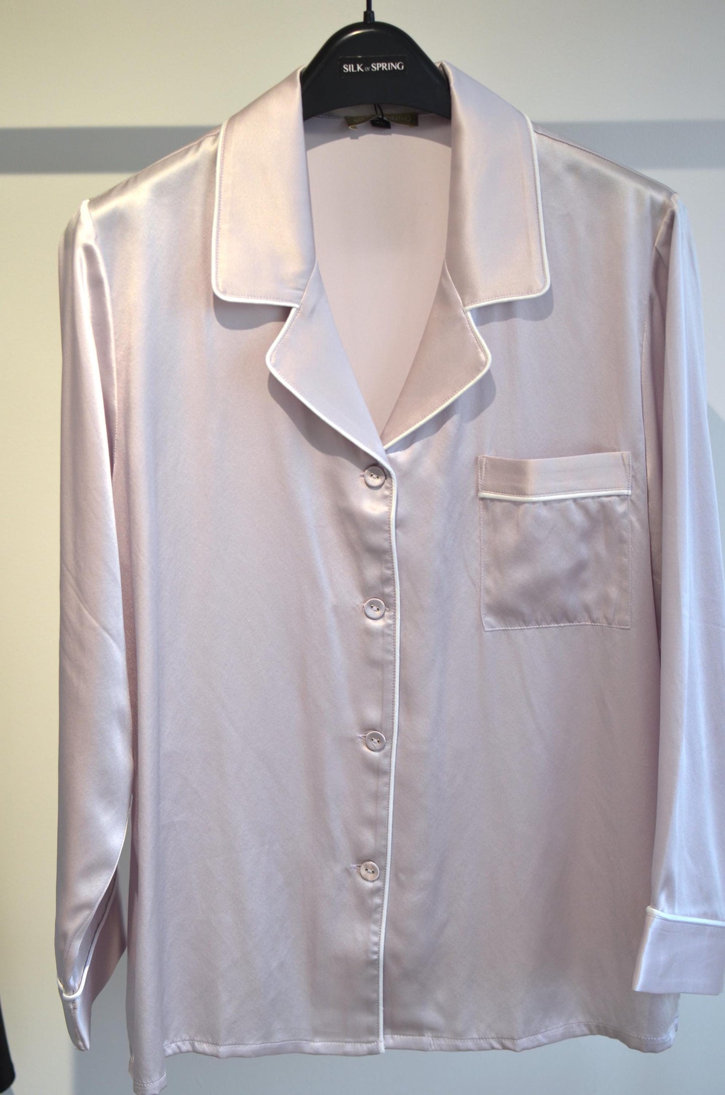 6A Grade Mulberry Silk Pajama Set: Purple Loungewear with White Piping