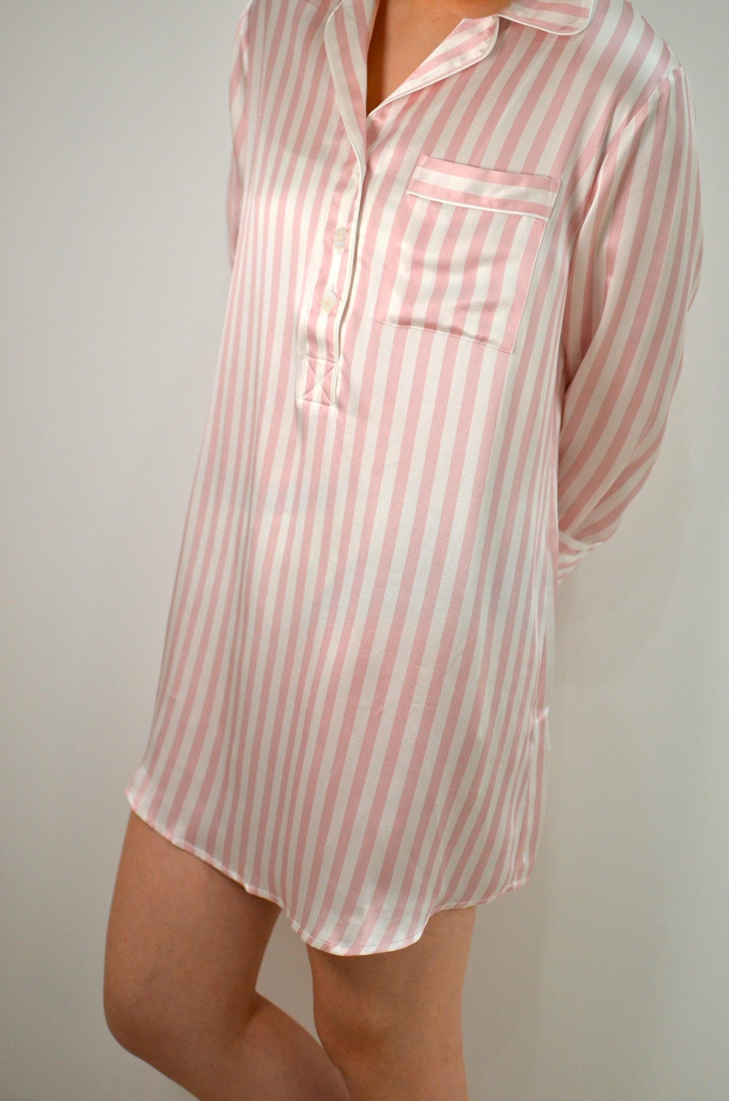 Mulberry Silk Striped Shirt Dress: 6A Grade Luxury Sleepwear