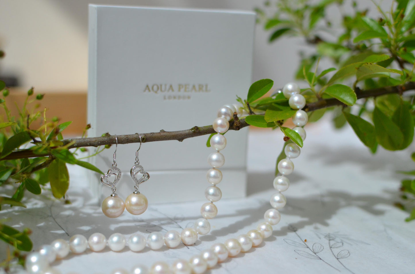 Freshwater Pearl Necklace and Sterling Silver Heart Earrings Set