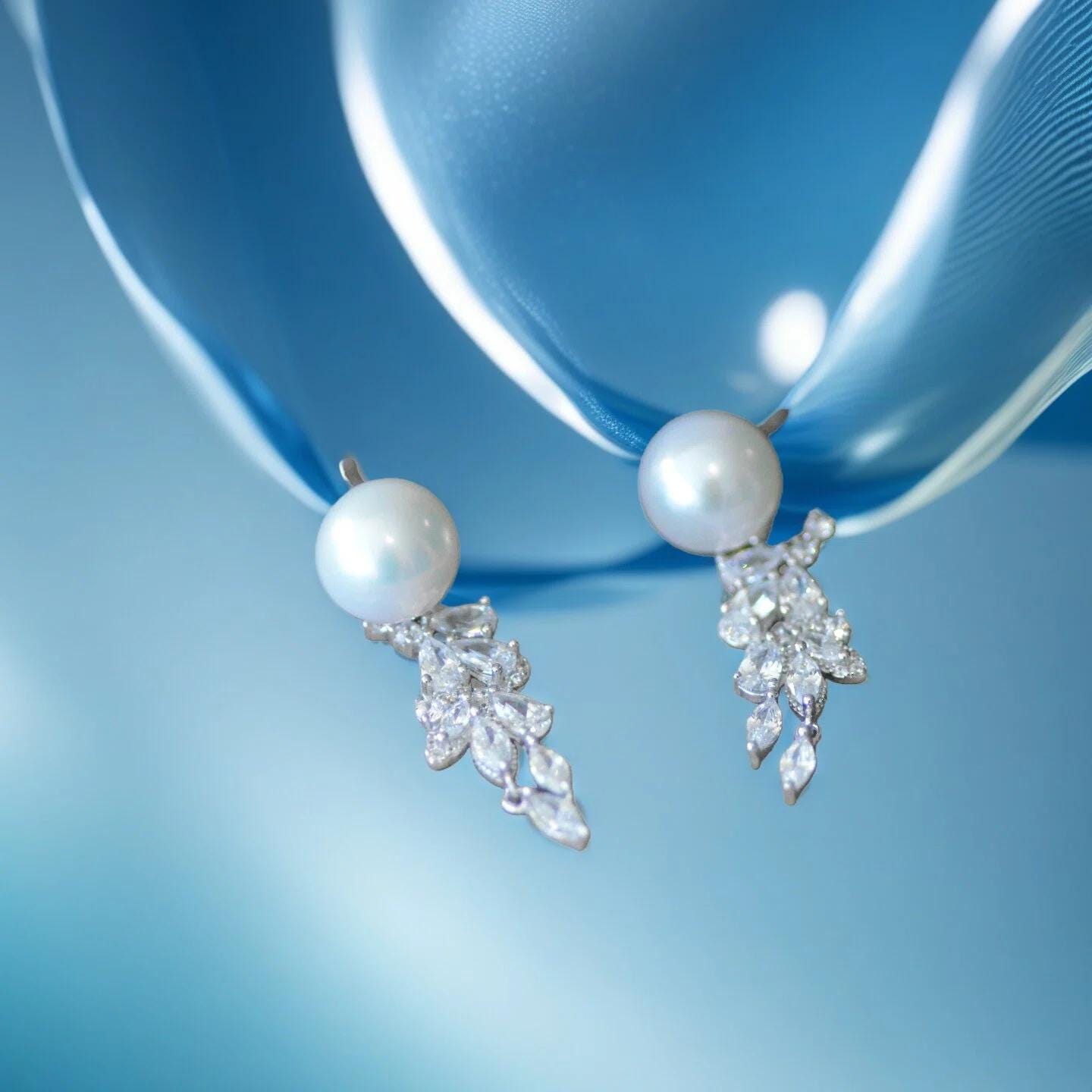 Floral CZ Freshwater Pearl Earrings