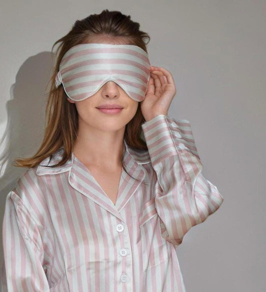 Striped Silk Pajamas & Eye Mask Gift Set: 19mm Mulberry Silk