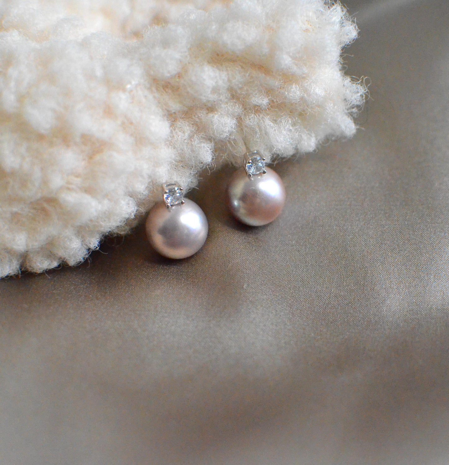 Champagne Rose Pearl earrings  CZ Topped