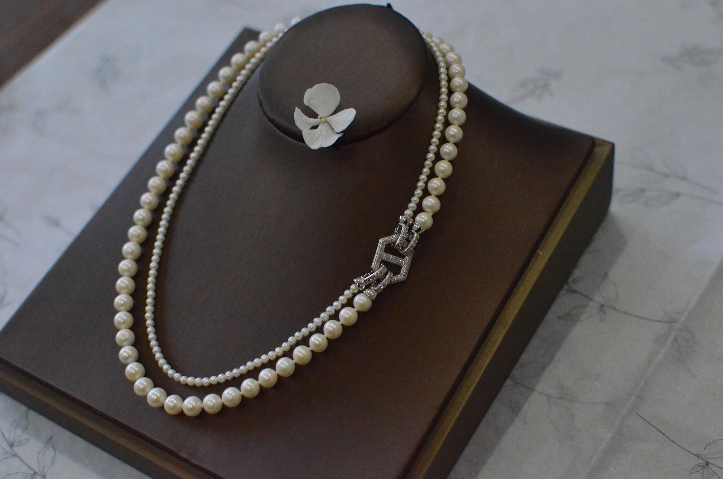 Double-Strand Freshwater Pearl Necklace: Sterling Silver Clasp, Bridal Jewelry