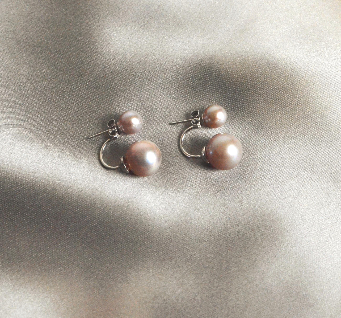 Champagne pink Freshwater Double Pearl Stud Earrings