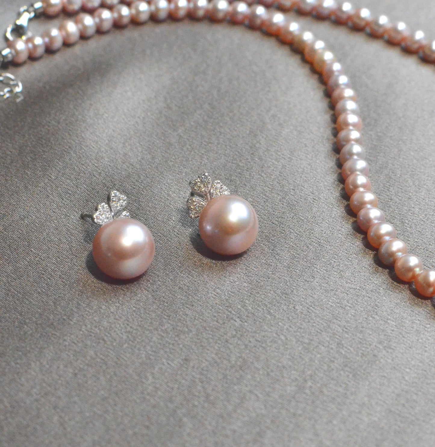 Champagne Rose Pearl Jewelry Set pearl necklace and or earrings