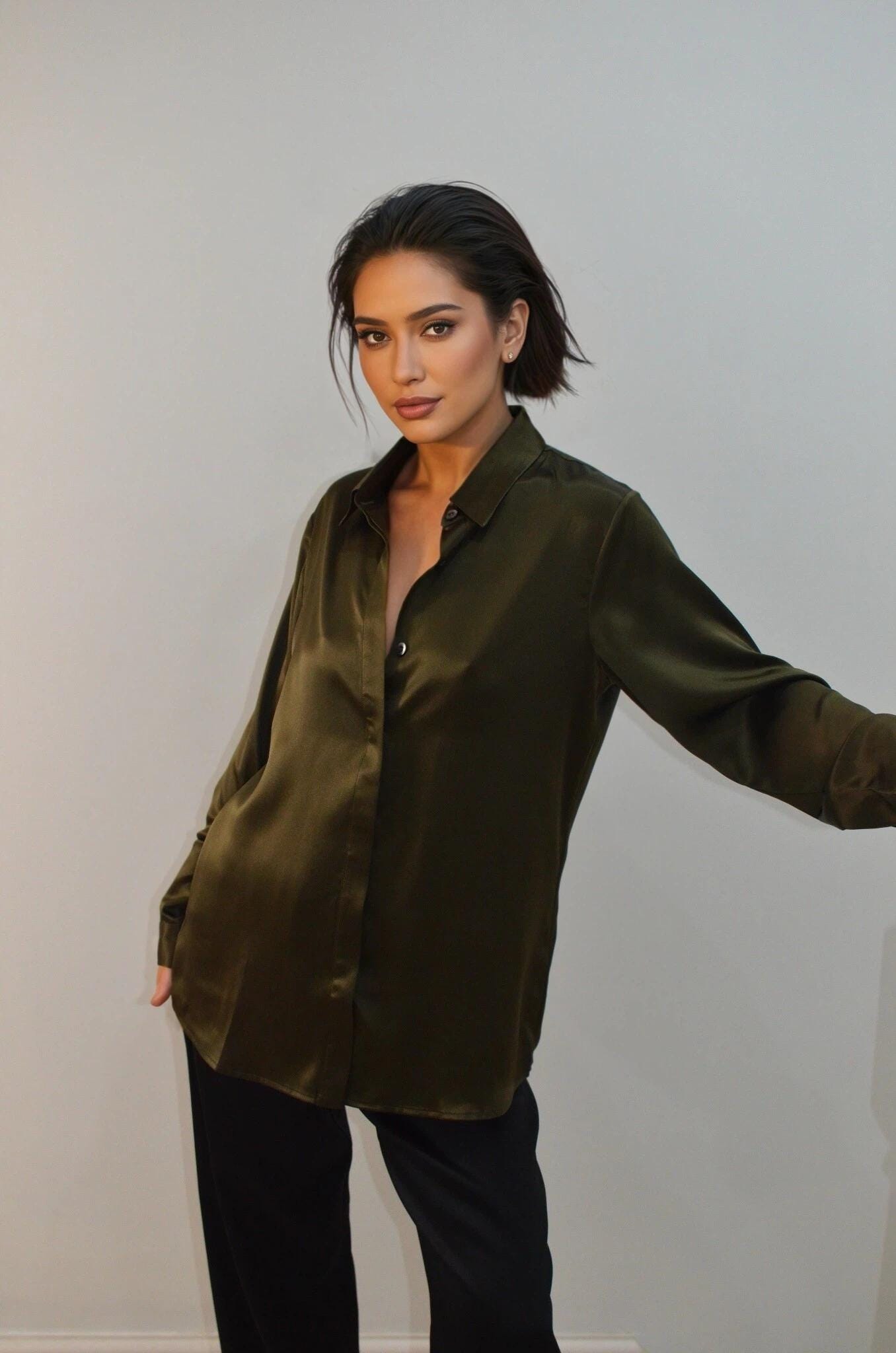 White Mulberry over size  Silk Shirt: 22 Momme Long Sleeve Blouse