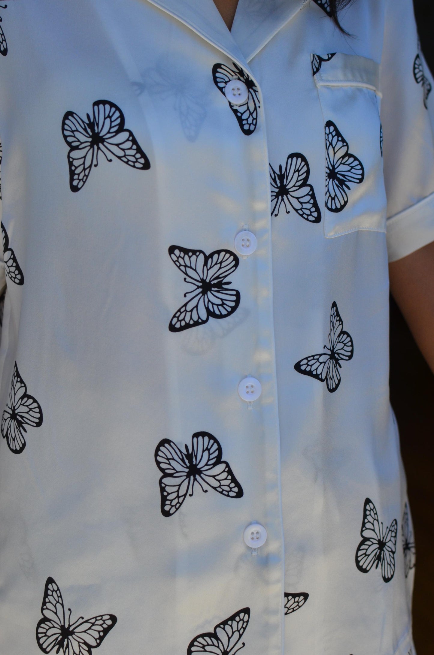 Mulberry Silk Pajama Set: Butterfly Print Loungewear
