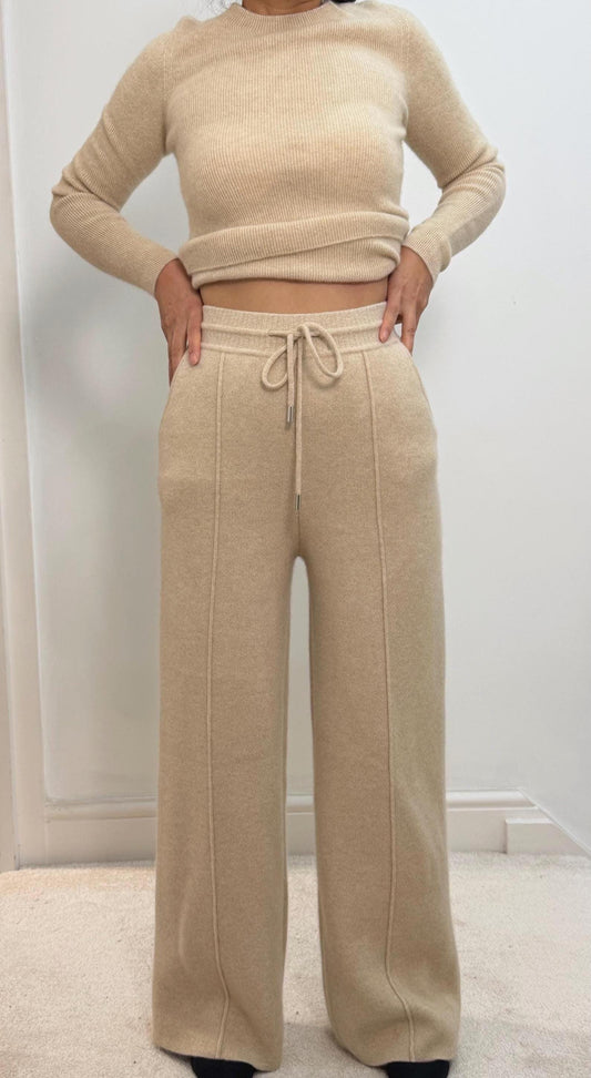 Women 100% Cashmere Trousers: straight Leg with adjustable strap