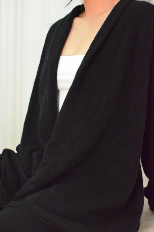 100% Cashmere Cardigan with Belt: Lightweight Bell Sleeves Loungewear