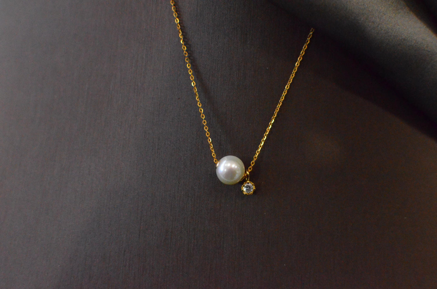 Freshwater Pearl Necklace with Tiny  CZ or diamond  Charm