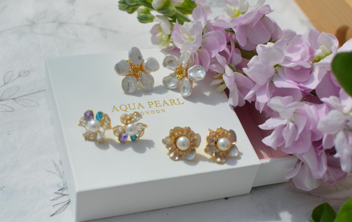 Handcrafted Floral Pearl Stud Earrings, 14k Gold-Filled, Cubic Zirconia