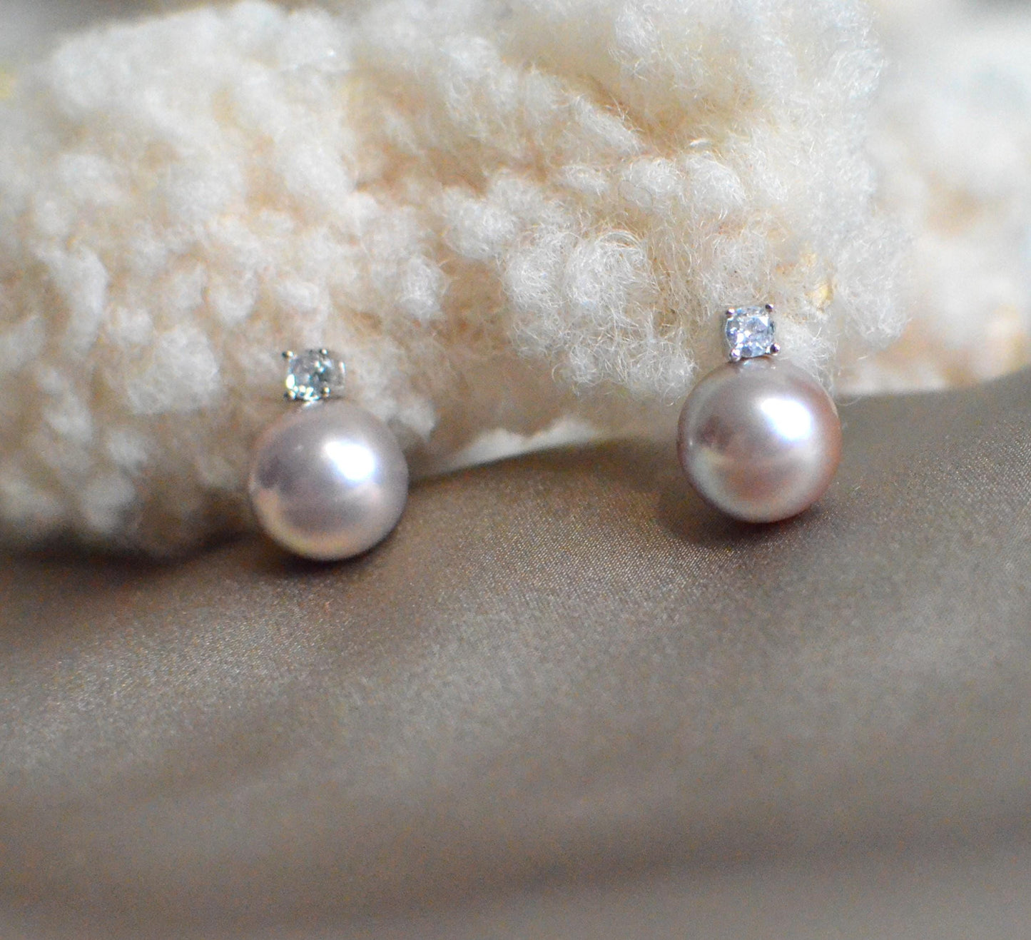 Champagne Rose Pearl earrings  CZ Topped