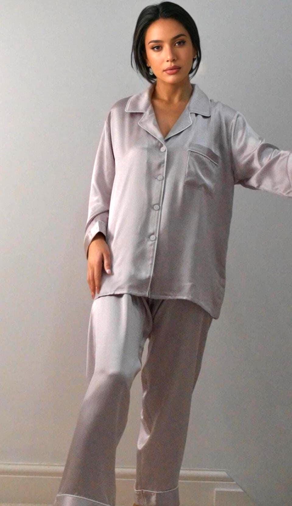 6A Grade Mulberry Silk Pajama Set: Purple Loungewear with White Piping