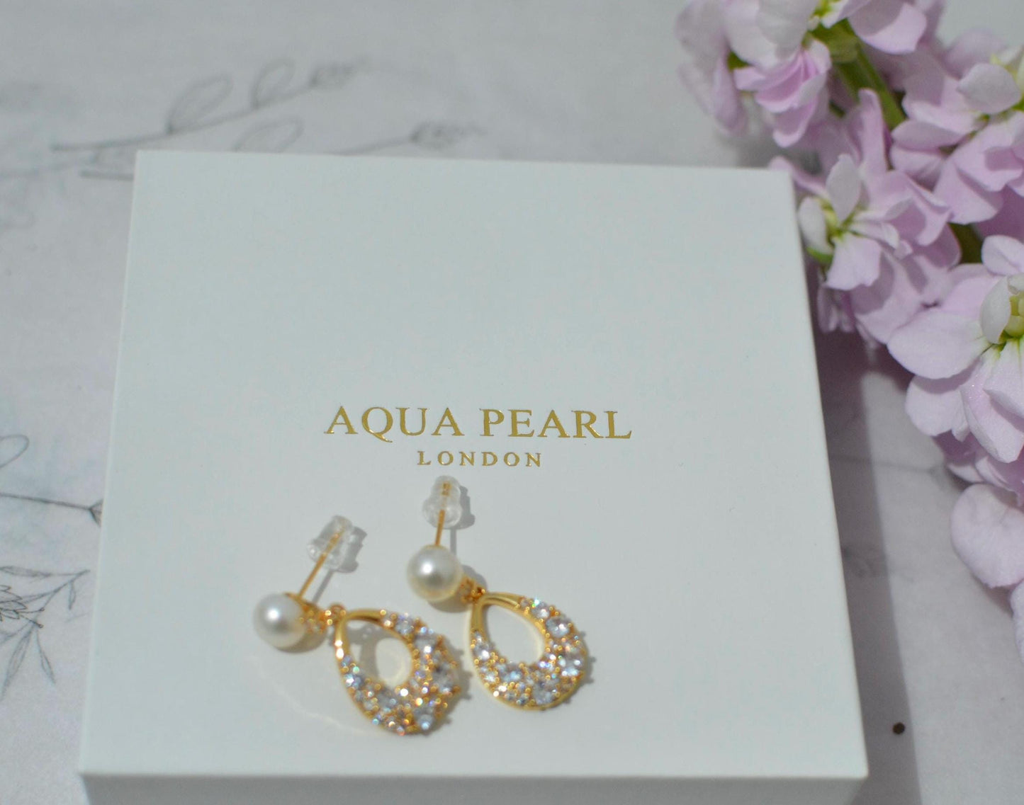 Gold Butterfly Drop Earrings, Freshwater Pearl Studs, CZ Stone