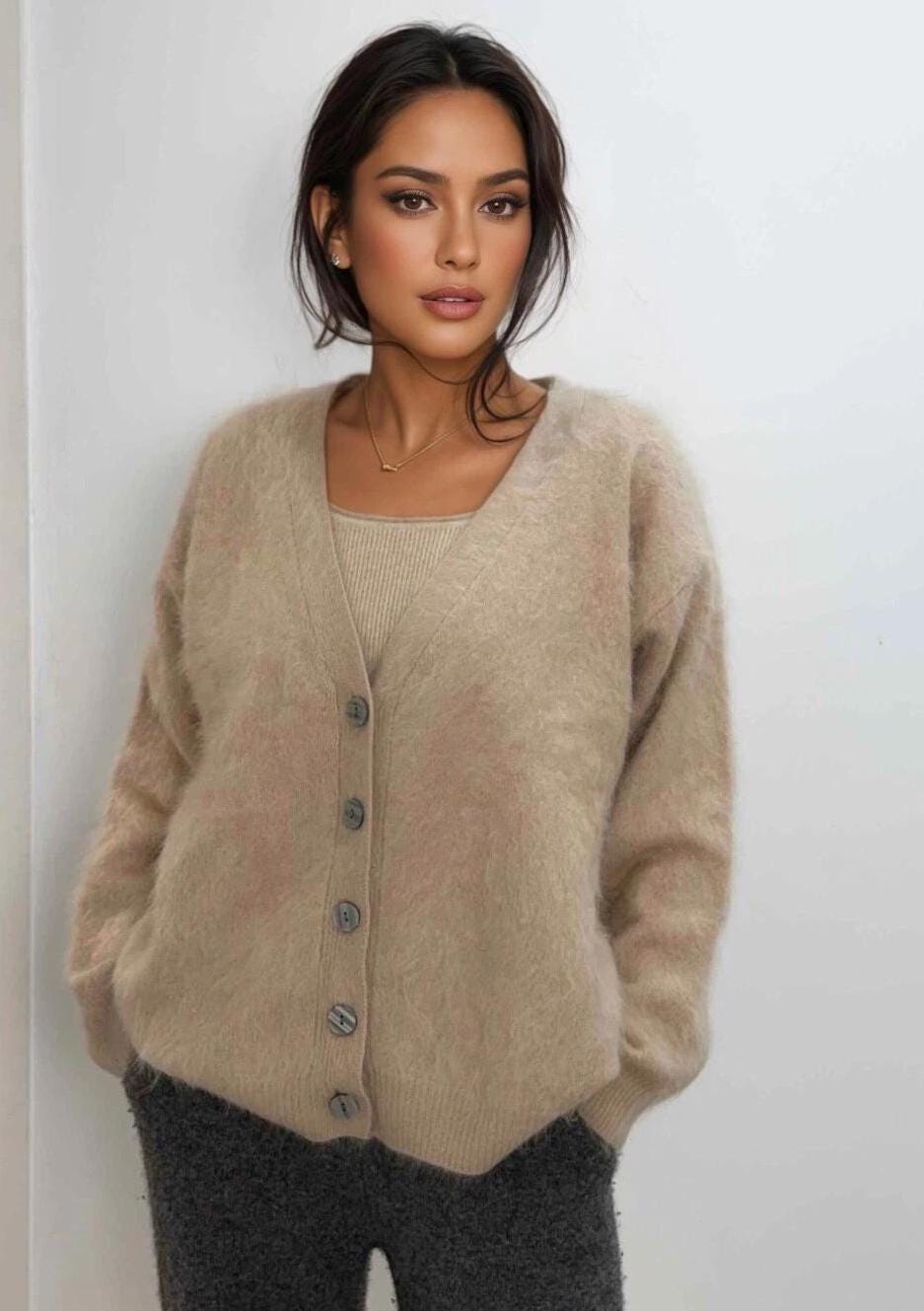 Luxury Brushed Cashmere Cardigan, extra warm and cozy
