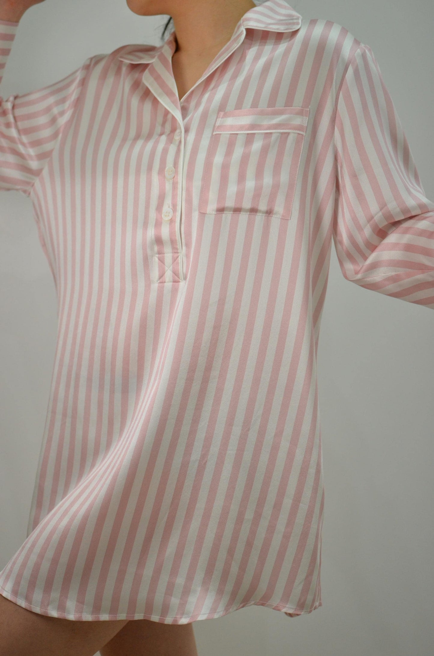 Mulberry Silk Striped Shirt Dress: 6A Grade Luxury Sleepwear