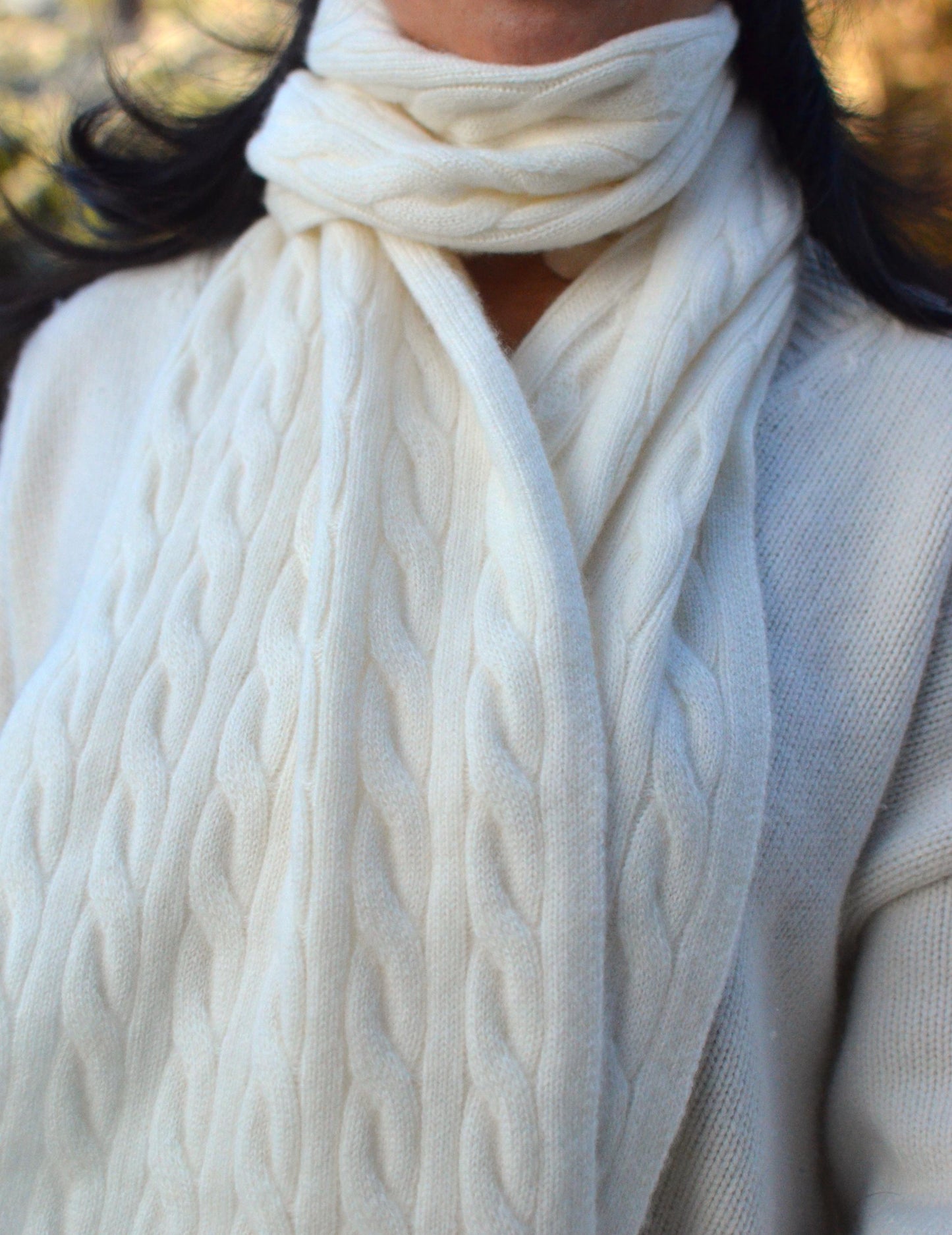 Christmas gift box Cashmere Scarf and Cable Knit Beanie  Faux Fur Pom-Pom
