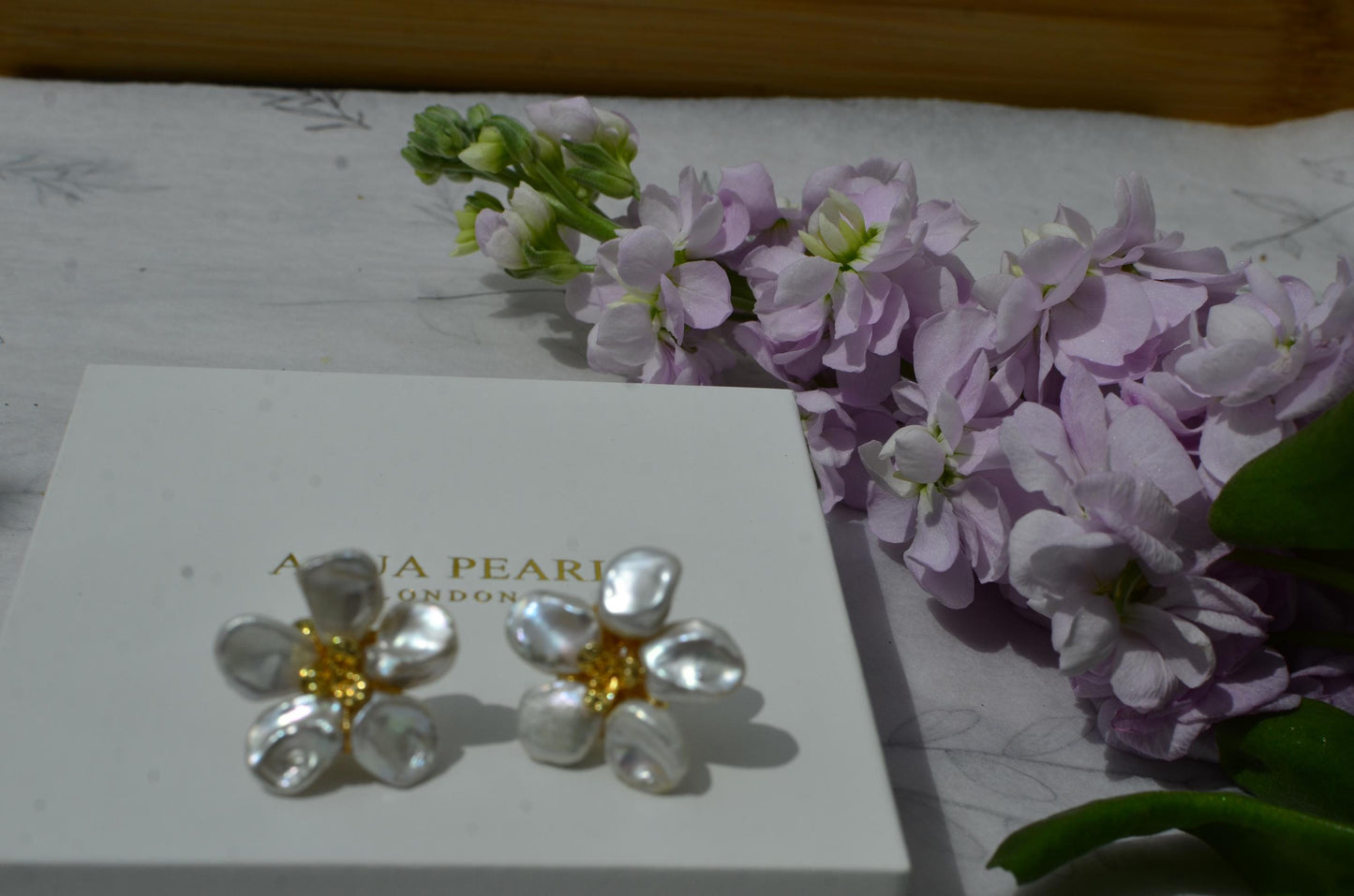 Handcrafted Floral Pearl Stud Earrings, 14k Gold-Filled, Cubic Zirconia