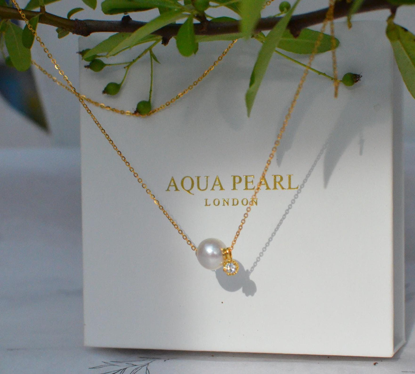 Freshwater Pearl Necklace with Tiny  CZ or diamond  Charm