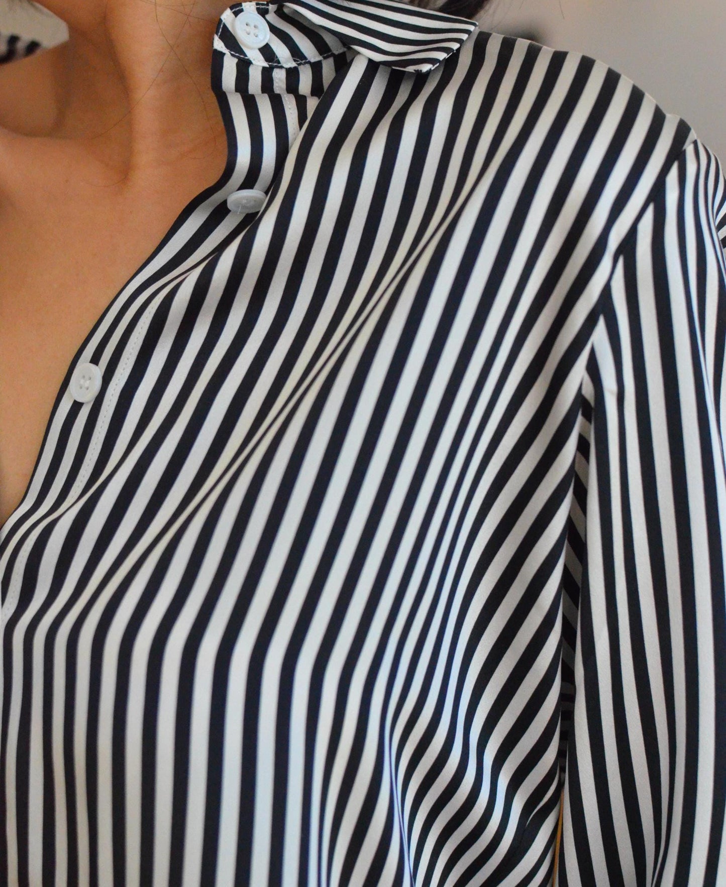 Mulberry Silk Striped Shirt: 19 Momme Long Sleeve Blouse