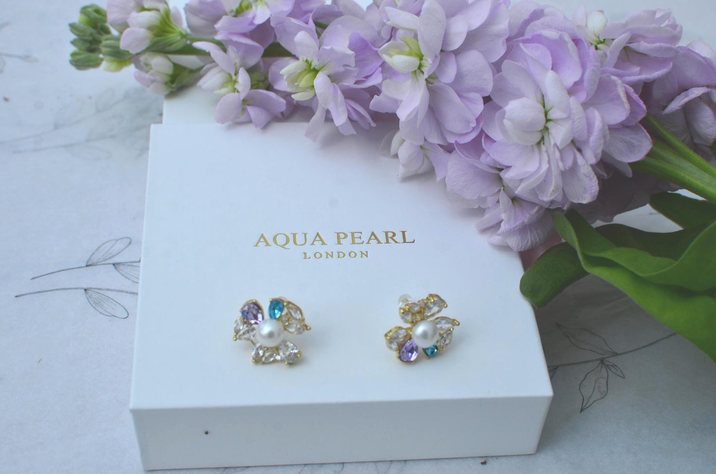 Handcrafted Floral Pearl Stud Earrings, 14k Gold-Filled, Cubic Zirconia