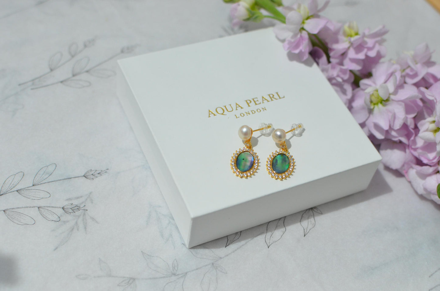 Pearl Abalone Shell Necklace and Earrings Set, Sterling Silver Gold Finish
