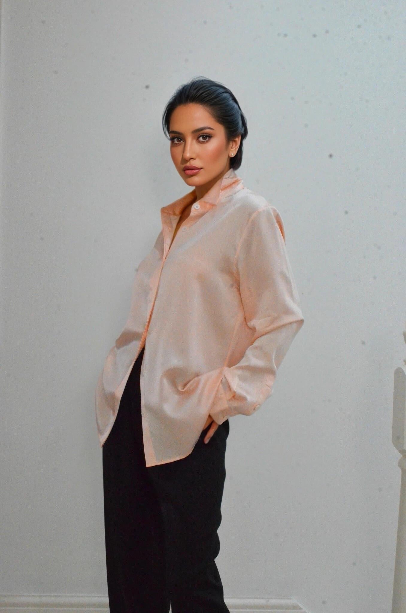 White Mulberry over size  Silk Shirt: 22 Momme Long Sleeve Blouse