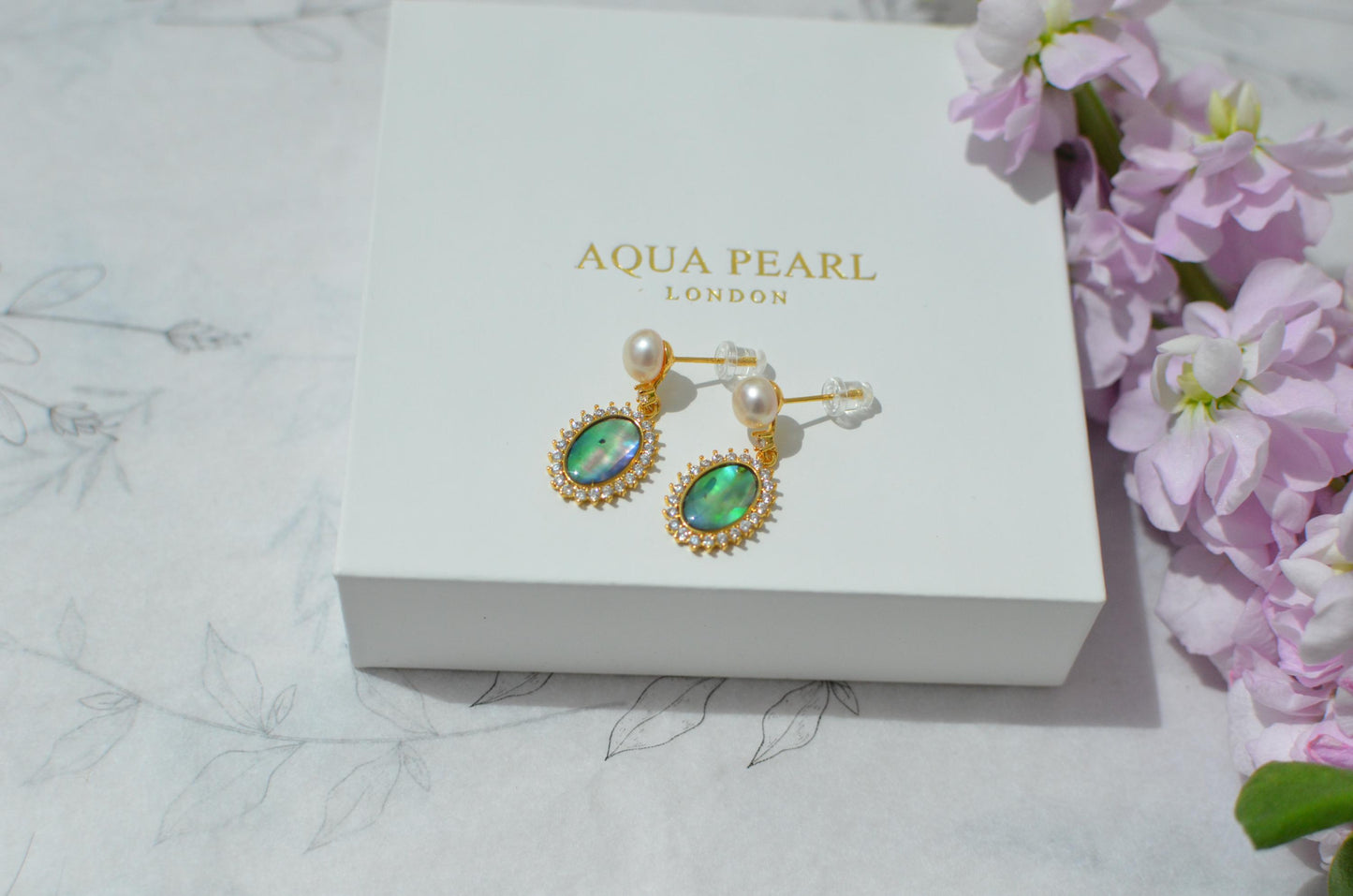 Pearl Abalone Shell Necklace and Earrings Set, Sterling Silver Gold Finish