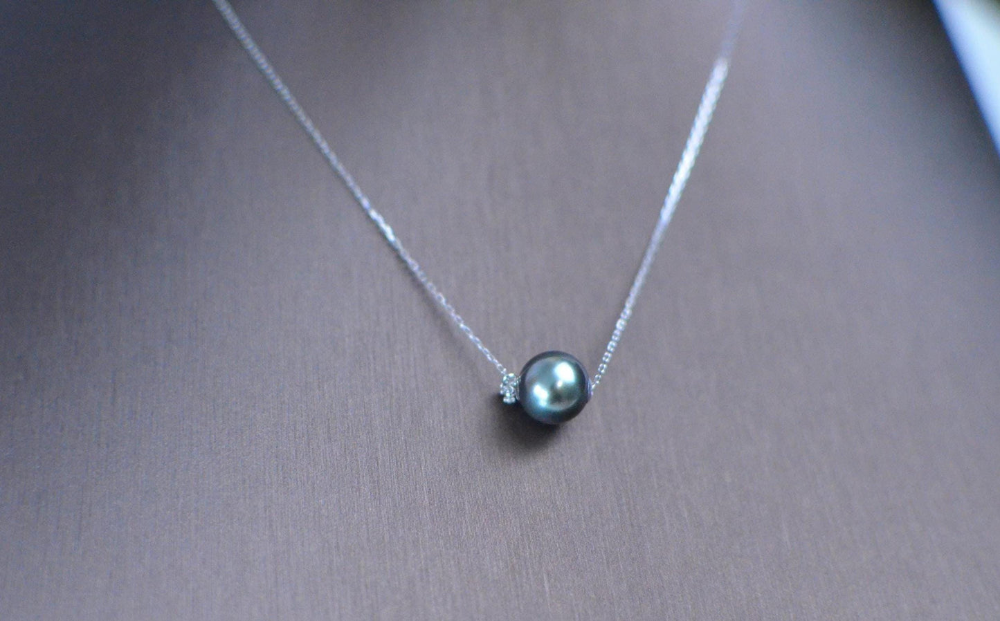 Tahitian Dark grey and green  Pearl Pendant with Diamond Accent