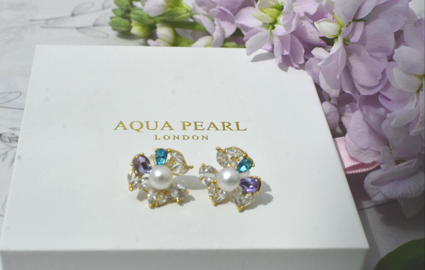 Handcrafted Floral Pearl Stud Earrings, 14k Gold-Filled, Cubic Zirconia