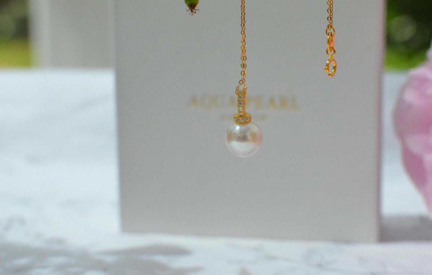 18K Gold Pearl Pendant: CZ Accent, Cultured Pearl Drop