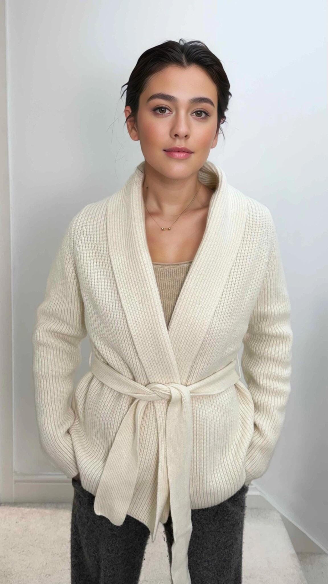 Cashmere-Wool Blend Loungewear Cardigan with Belt