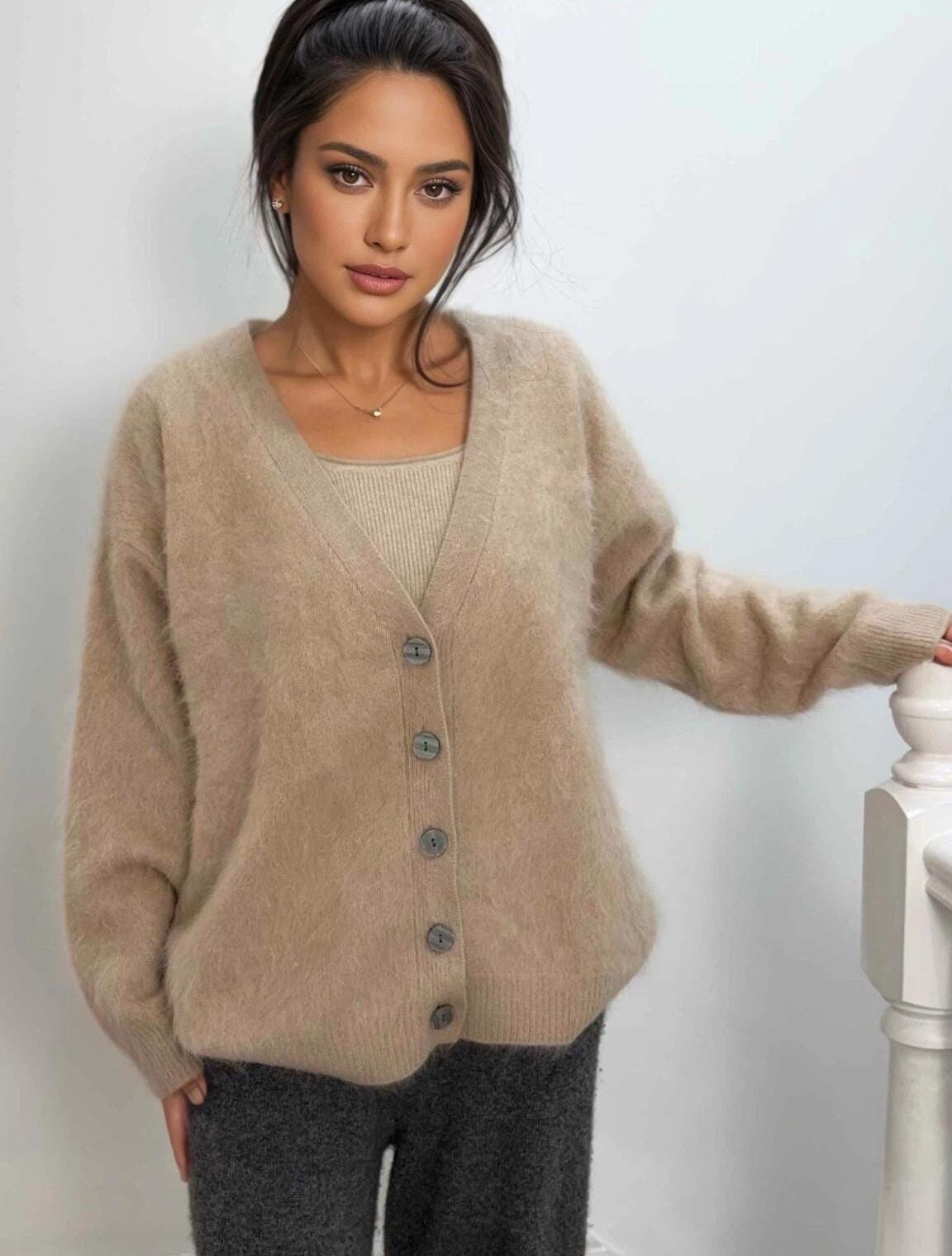 Luxury Brushed Cashmere Cardigan, extra warm and cozy