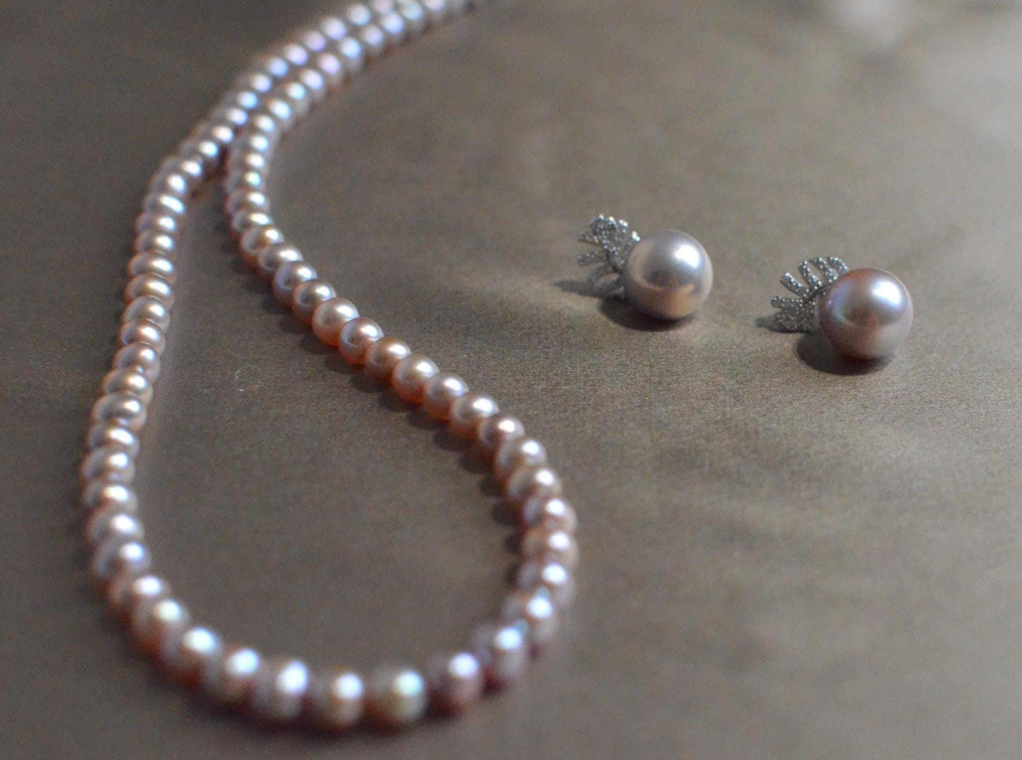 Champagne Rose Pearl Jewelry Set pearl necklace and or earrings