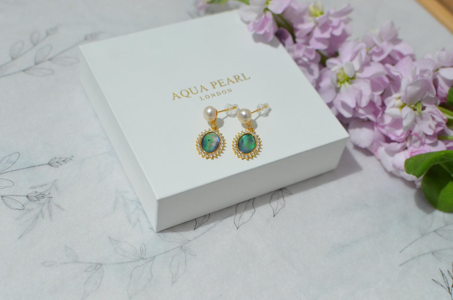 Pearl Abalone Shell Necklace and Earrings Set, Sterling Silver Gold Finish
