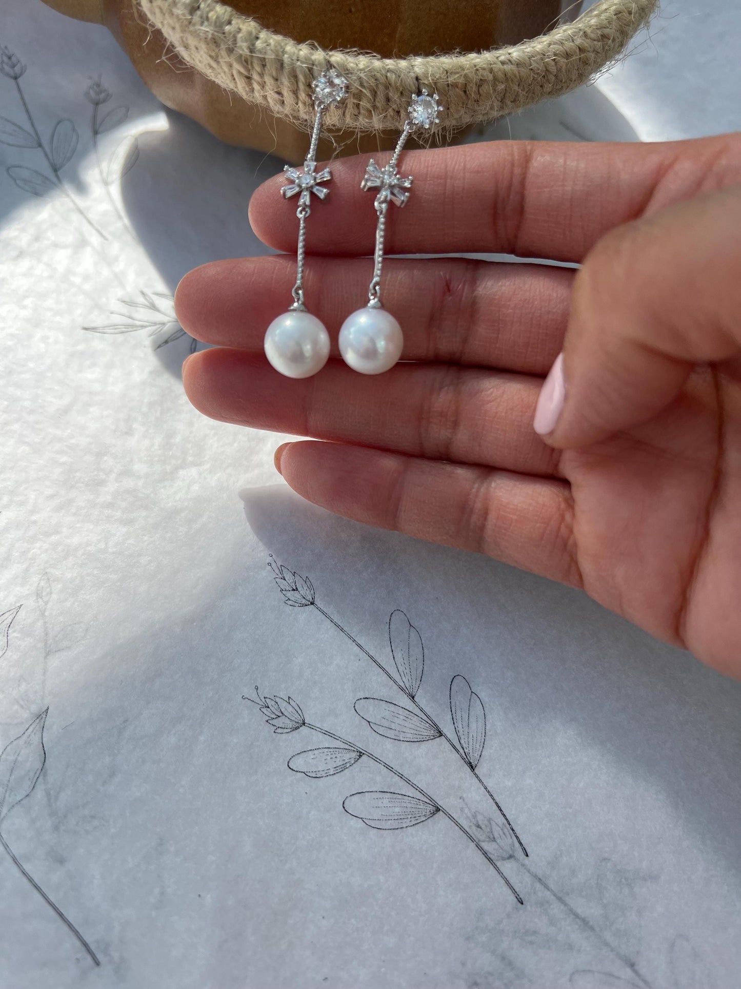 Floral CZ Freshwater Pearl Earrings – Bridal Sterling Silver