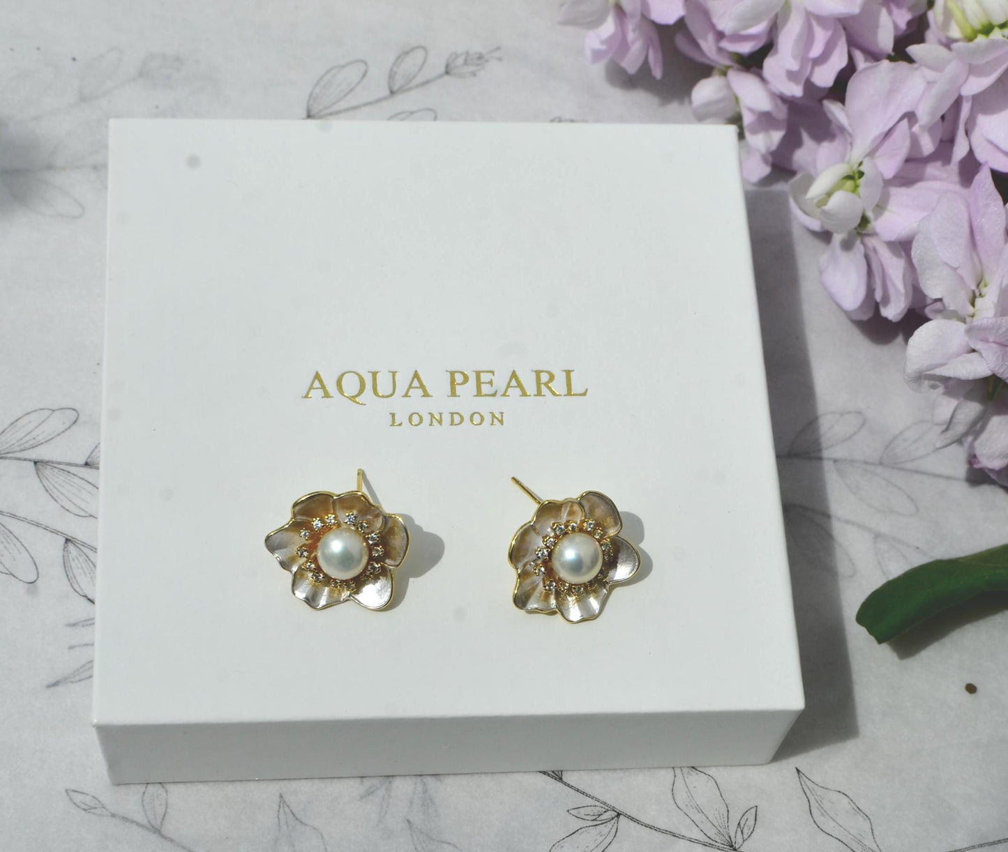 Handcrafted Floral Pearl Stud Earrings, 14k Gold-Filled, Cubic Zirconia