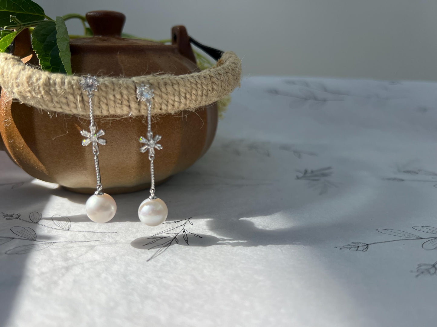 Floral CZ Freshwater Pearl Earrings – Bridal Sterling Silver