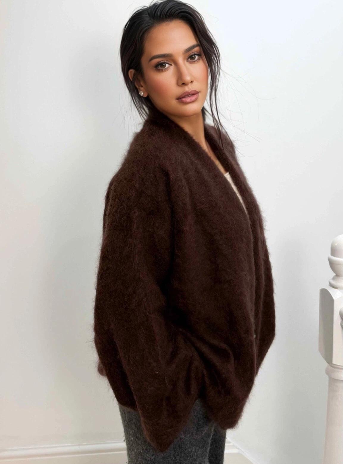 Luxury Brushed Cashmere Cardigan with Single Button extra warm and cozy