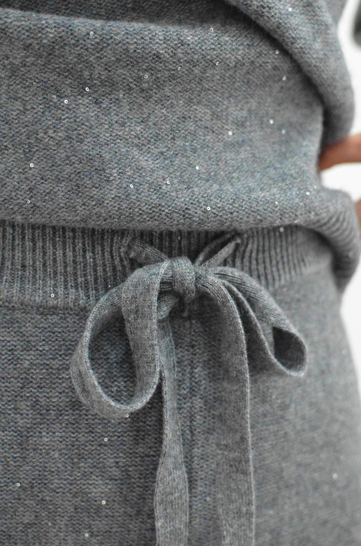 Cashmere Wool Blend Sweater Set: Sparkling Beads, Adjustable Trousers