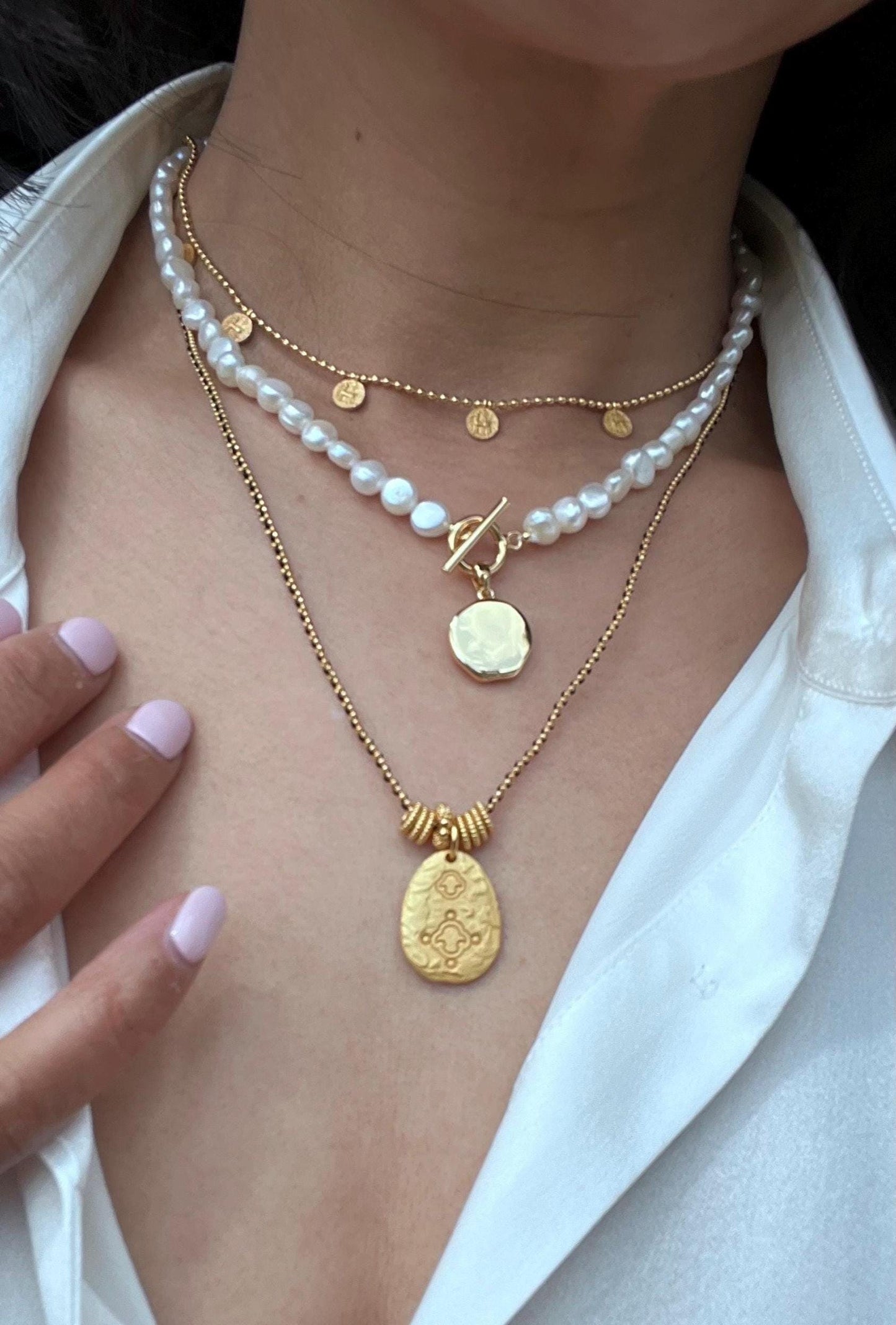 Three Elegant Layered Adjustable Necklace Set, can wear individually.