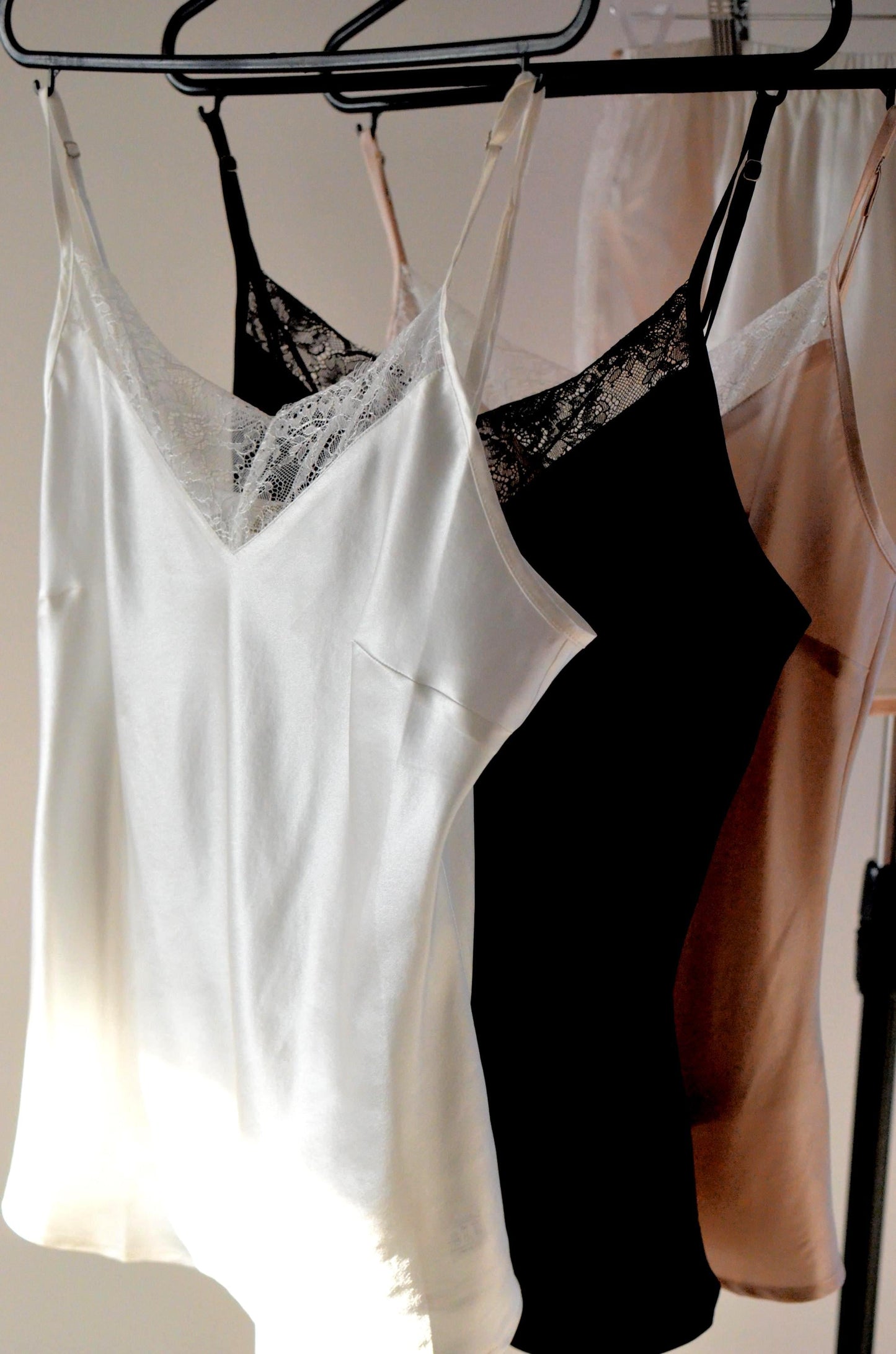 Mulberry Silk Pajama Set: Black Lace Cami Top, Shorts Loungewear