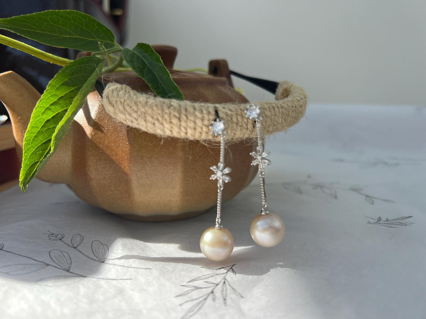 Floral CZ Freshwater Pearl Earrings – Bridal Sterling Silver