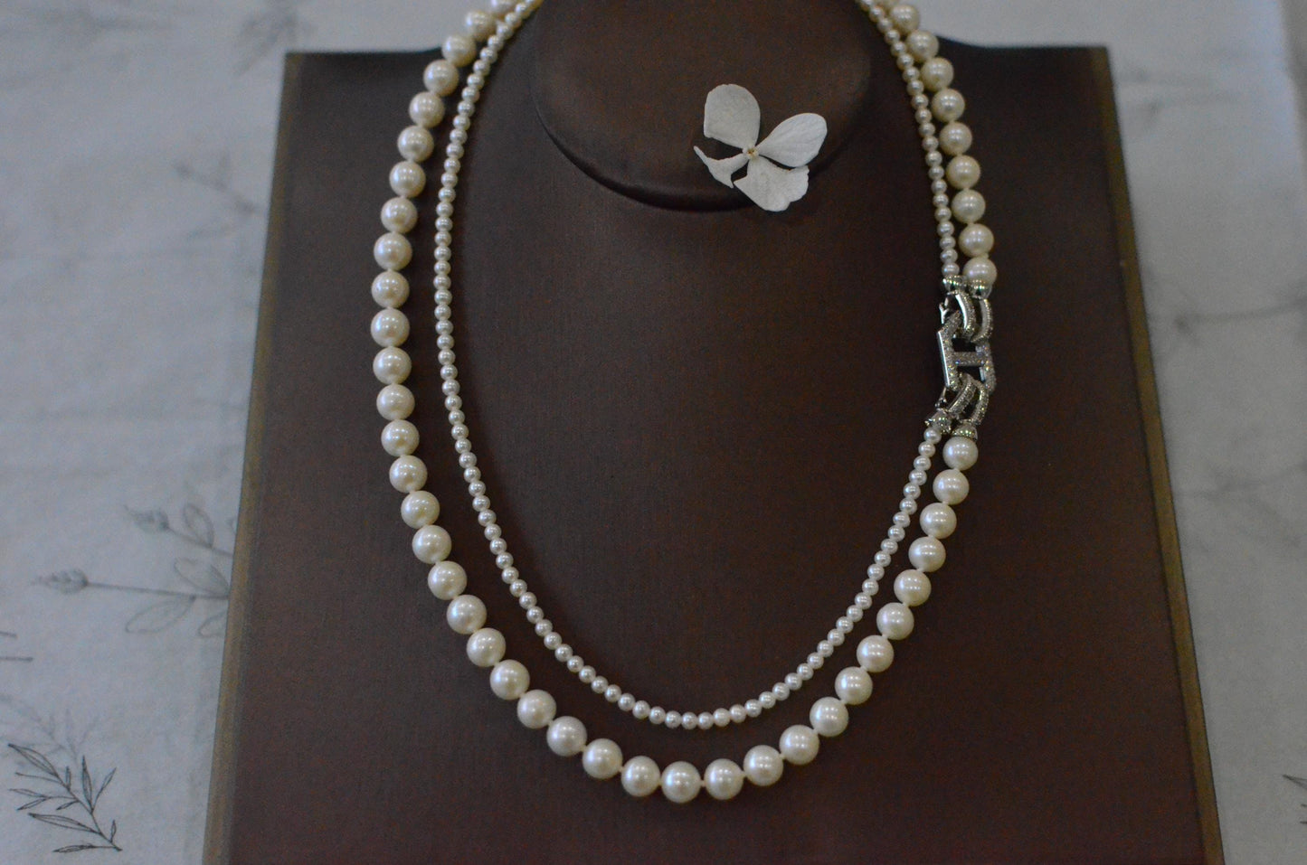 Double-Strand Freshwater Pearl Necklace: Sterling Silver Clasp, Bridal Jewelry