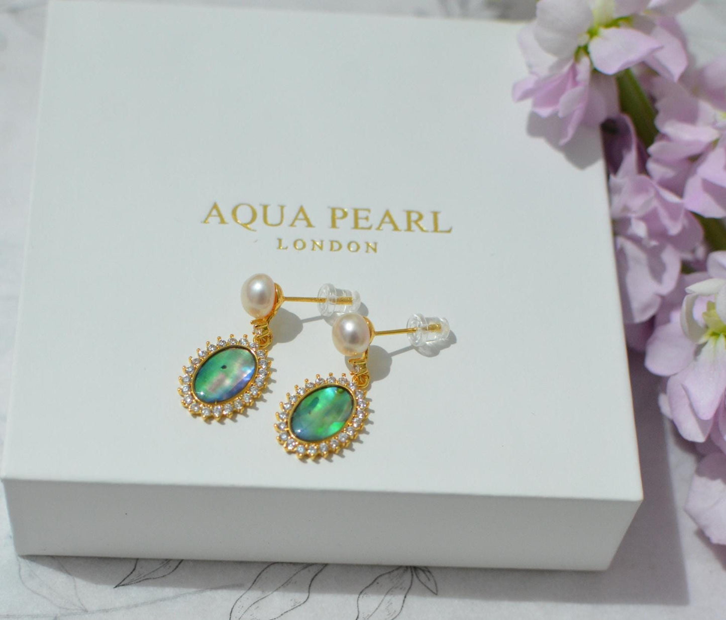 Gold Butterfly Drop Earrings, Freshwater Pearl Studs, CZ Stone