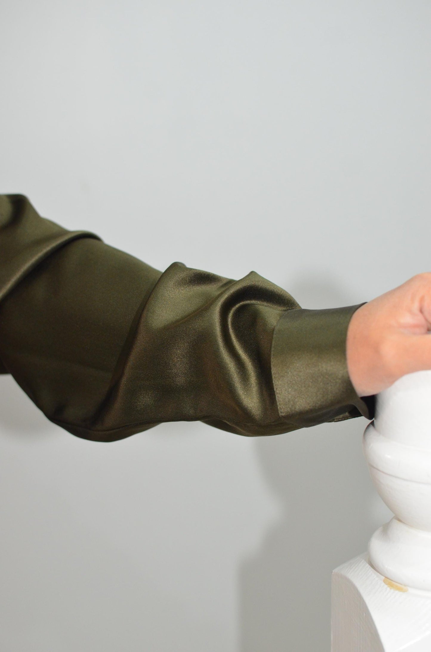Oilve green Mulberry Silk Blouse: Long Sleeve Button-Up Shirt  22momme silk