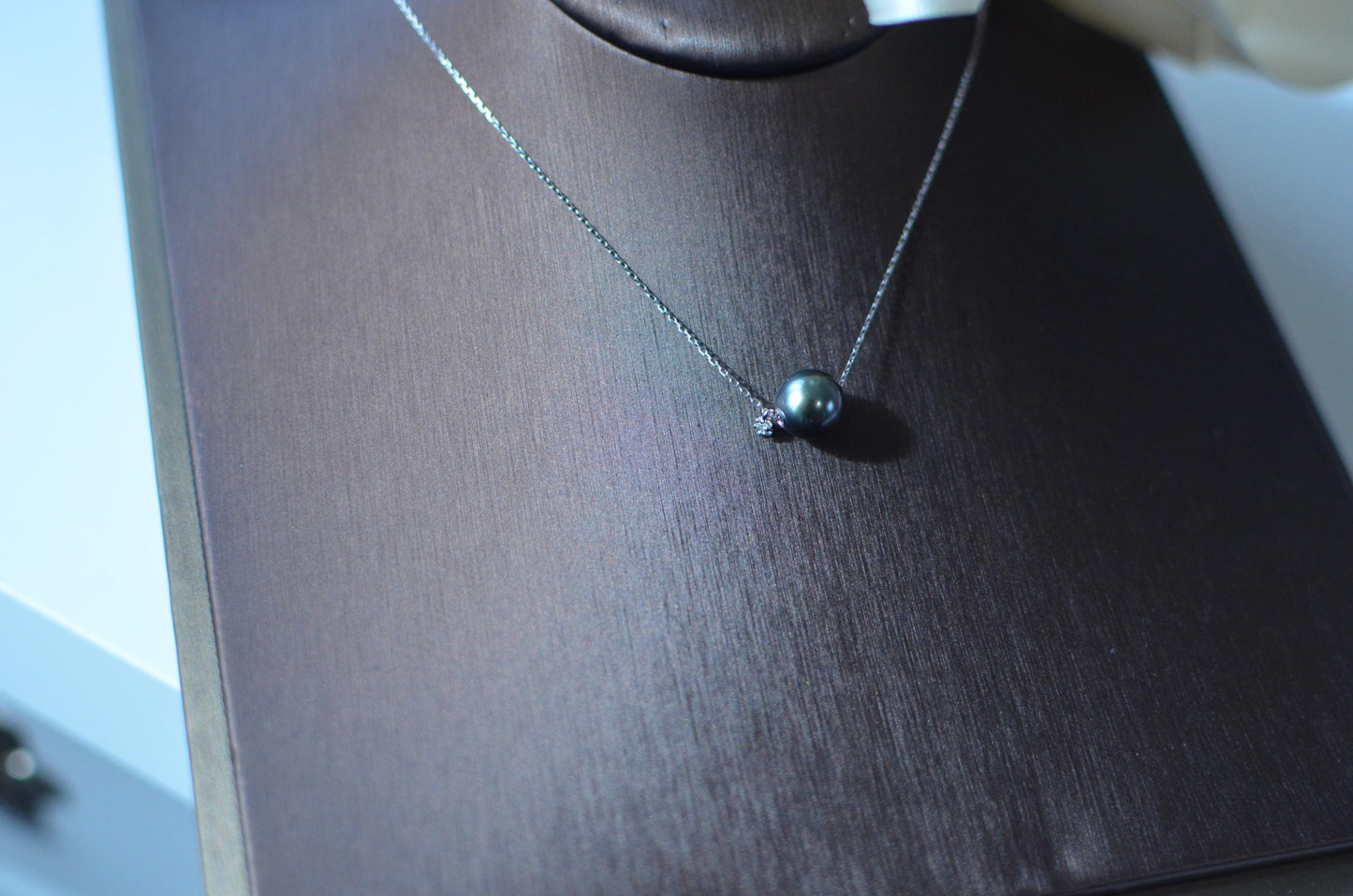 Tahitian Dark grey and green  Pearl Pendant with Diamond Accent