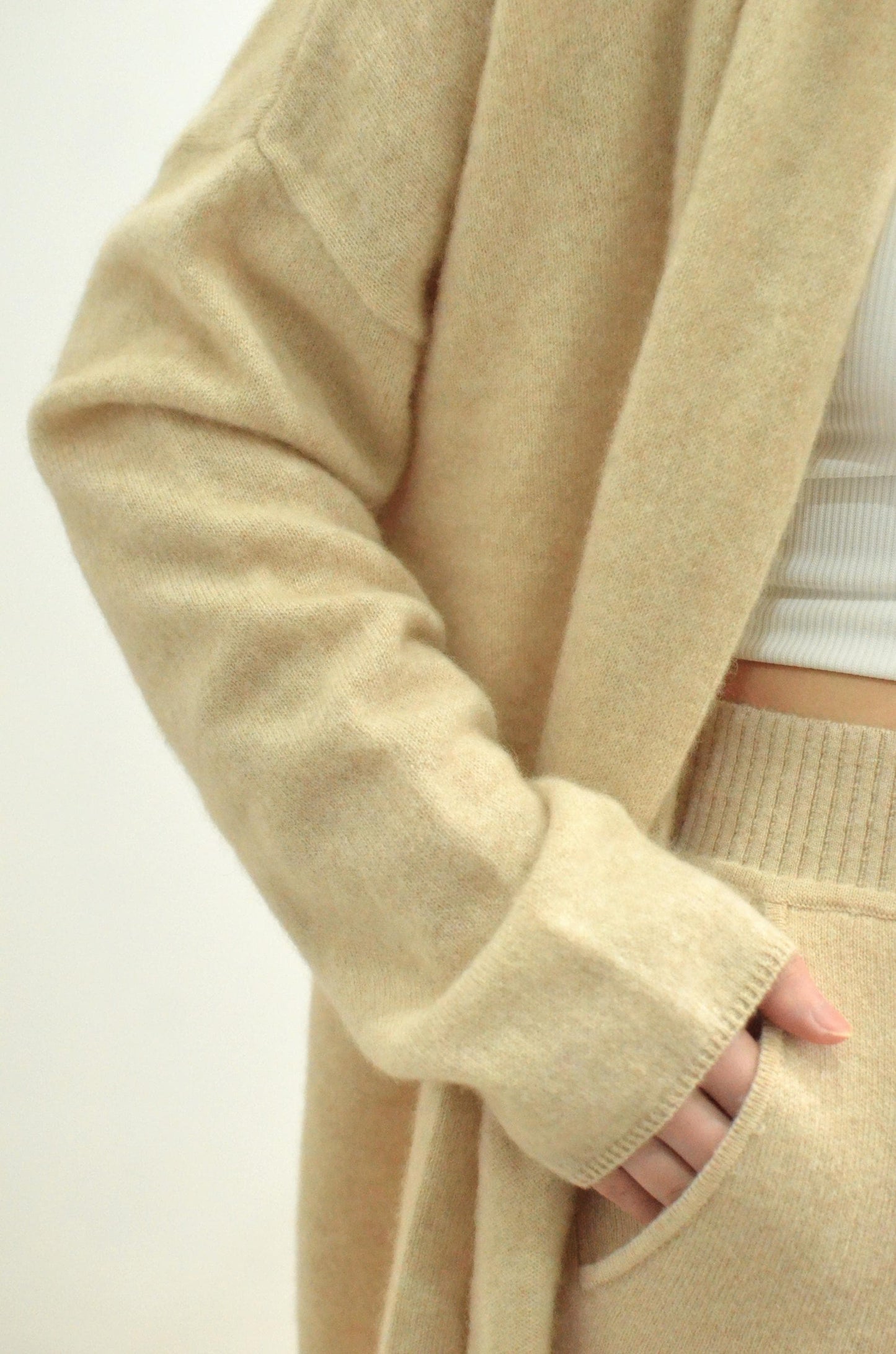 100% Cashmere Cardigan with Belt: Lightweight Bell Sleeves Loungewear